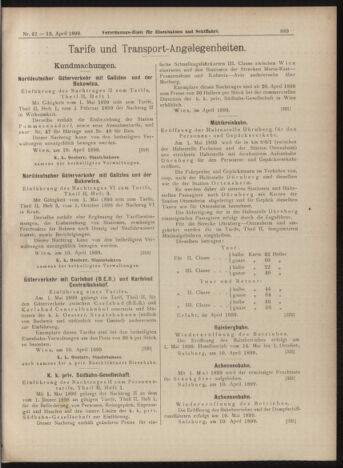 Verordnungs-Blatt für Eisenbahnen und Schiffahrt: Veröffentlichungen in Tarif- und Transport-Angelegenheiten 18990413 Seite: 9