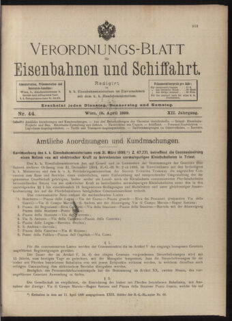 Verordnungs-Blatt für Eisenbahnen und Schiffahrt: Veröffentlichungen in Tarif- und Transport-Angelegenheiten 18990418 Seite: 1