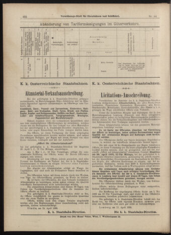 Verordnungs-Blatt für Eisenbahnen und Schiffahrt: Veröffentlichungen in Tarif- und Transport-Angelegenheiten 18990418 Seite: 20