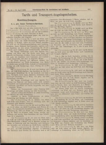 Verordnungs-Blatt für Eisenbahnen und Schiffahrt: Veröffentlichungen in Tarif- und Transport-Angelegenheiten 18990418 Seite: 9