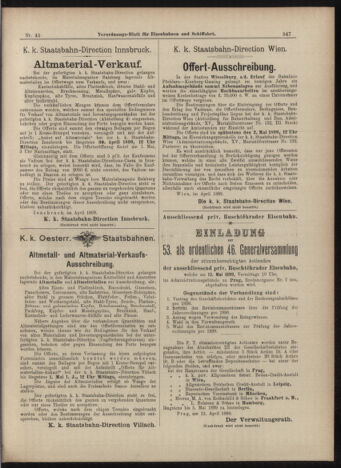 Verordnungs-Blatt für Eisenbahnen und Schiffahrt: Veröffentlichungen in Tarif- und Transport-Angelegenheiten 18990420 Seite: 15