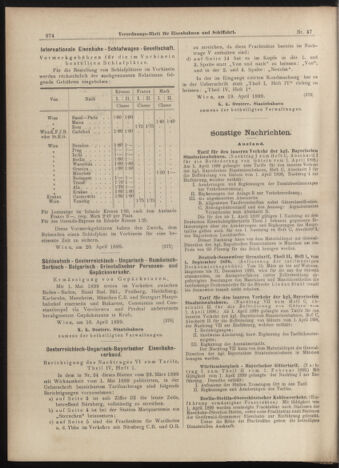 Verordnungs-Blatt für Eisenbahnen und Schiffahrt: Veröffentlichungen in Tarif- und Transport-Angelegenheiten 18990425 Seite: 14