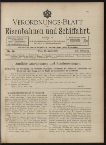 Verordnungs-Blatt für Eisenbahnen und Schiffahrt: Veröffentlichungen in Tarif- und Transport-Angelegenheiten 18990427 Seite: 1