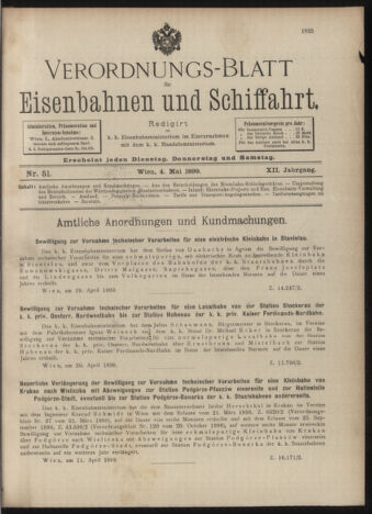 Verordnungs-Blatt für Eisenbahnen und Schiffahrt: Veröffentlichungen in Tarif- und Transport-Angelegenheiten 18990504 Seite: 1