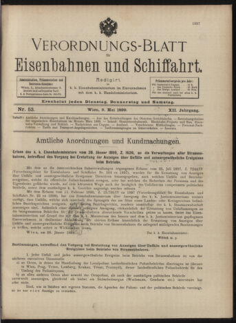 Verordnungs-Blatt für Eisenbahnen und Schiffahrt: Veröffentlichungen in Tarif- und Transport-Angelegenheiten 18990509 Seite: 1