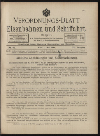 Verordnungs-Blatt für Eisenbahnen und Schiffahrt: Veröffentlichungen in Tarif- und Transport-Angelegenheiten 18990511 Seite: 1