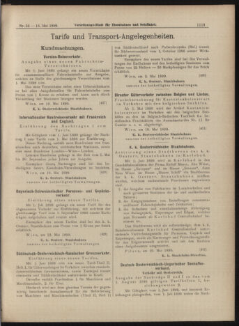 Verordnungs-Blatt für Eisenbahnen und Schiffahrt: Veröffentlichungen in Tarif- und Transport-Angelegenheiten 18990516 Seite: 5