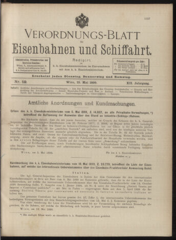 Verordnungs-Blatt für Eisenbahnen und Schiffahrt: Veröffentlichungen in Tarif- und Transport-Angelegenheiten 18990525 Seite: 1