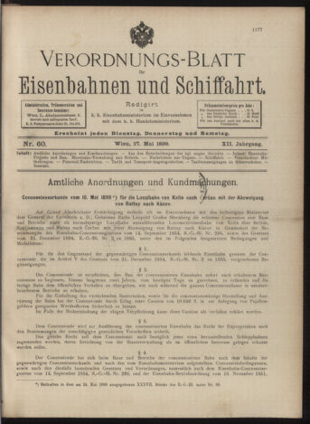 Verordnungs-Blatt für Eisenbahnen und Schiffahrt: Veröffentlichungen in Tarif- und Transport-Angelegenheiten 18990527 Seite: 1