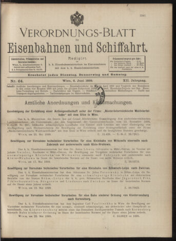 Verordnungs-Blatt für Eisenbahnen und Schiffahrt: Veröffentlichungen in Tarif- und Transport-Angelegenheiten 18990606 Seite: 1