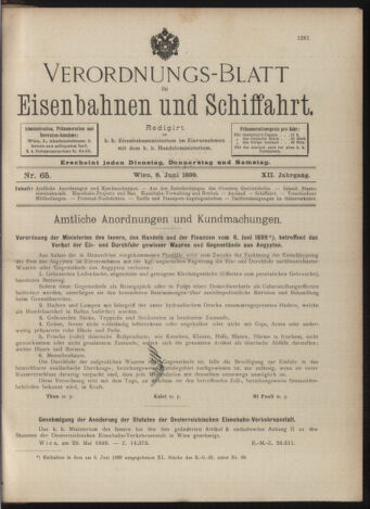 Verordnungs-Blatt für Eisenbahnen und Schiffahrt: Veröffentlichungen in Tarif- und Transport-Angelegenheiten 18990608 Seite: 1