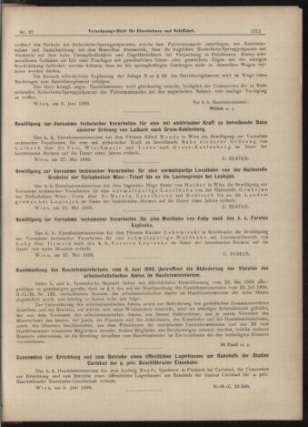 Verordnungs-Blatt für Eisenbahnen und Schiffahrt: Veröffentlichungen in Tarif- und Transport-Angelegenheiten 18990613 Seite: 11