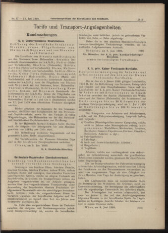 Verordnungs-Blatt für Eisenbahnen und Schiffahrt: Veröffentlichungen in Tarif- und Transport-Angelegenheiten 18990613 Seite: 15