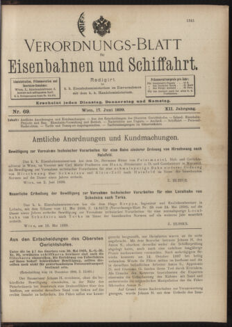 Verordnungs-Blatt für Eisenbahnen und Schiffahrt: Veröffentlichungen in Tarif- und Transport-Angelegenheiten 18990617 Seite: 1