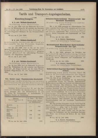 Verordnungs-Blatt für Eisenbahnen und Schiffahrt: Veröffentlichungen in Tarif- und Transport-Angelegenheiten 18990617 Seite: 9