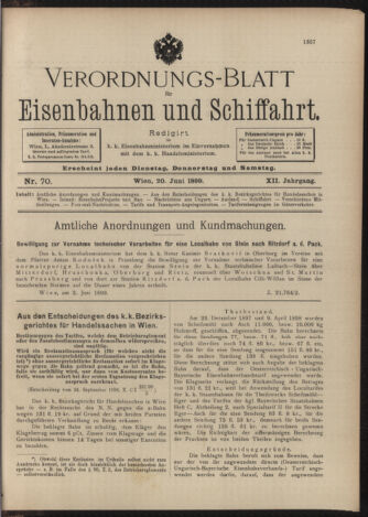 Verordnungs-Blatt für Eisenbahnen und Schiffahrt: Veröffentlichungen in Tarif- und Transport-Angelegenheiten 18990620 Seite: 1