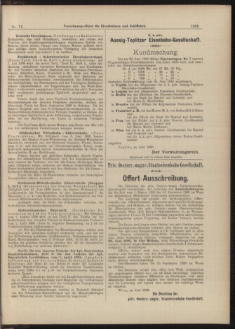 Verordnungs-Blatt für Eisenbahnen und Schiffahrt: Veröffentlichungen in Tarif- und Transport-Angelegenheiten 18990622 Seite: 11