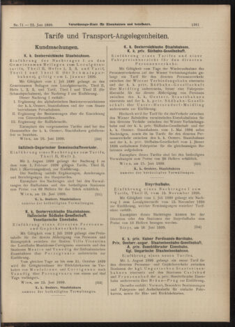 Verordnungs-Blatt für Eisenbahnen und Schiffahrt: Veröffentlichungen in Tarif- und Transport-Angelegenheiten 18990622 Seite: 9