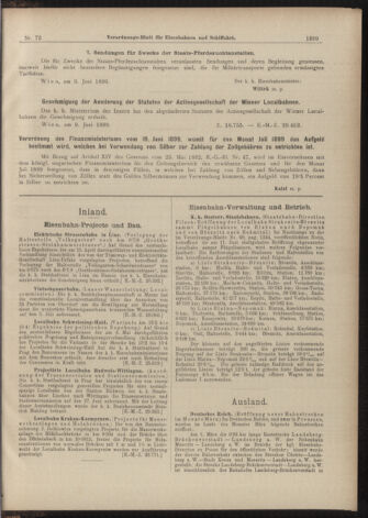 Verordnungs-Blatt für Eisenbahnen und Schiffahrt: Veröffentlichungen in Tarif- und Transport-Angelegenheiten 18990624 Seite: 11