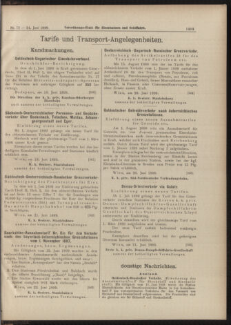 Verordnungs-Blatt für Eisenbahnen und Schiffahrt: Veröffentlichungen in Tarif- und Transport-Angelegenheiten 18990624 Seite: 15