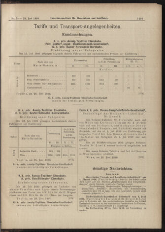 Verordnungs-Blatt für Eisenbahnen und Schiffahrt: Veröffentlichungen in Tarif- und Transport-Angelegenheiten 18990629 Seite: 11