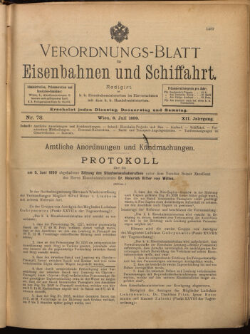 Verordnungs-Blatt für Eisenbahnen und Schiffahrt: Veröffentlichungen in Tarif- und Transport-Angelegenheiten 18990708 Seite: 1