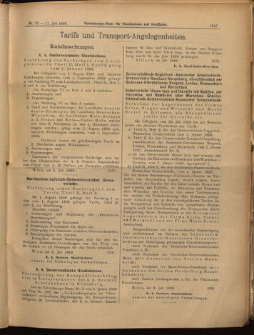 Verordnungs-Blatt für Eisenbahnen und Schiffahrt: Veröffentlichungen in Tarif- und Transport-Angelegenheiten 18990711 Seite: 15