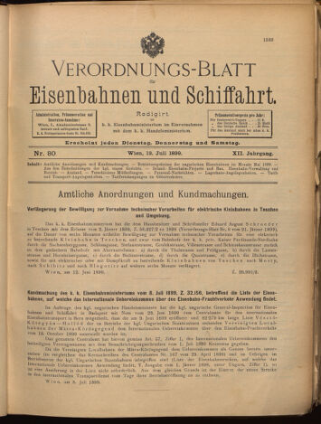 Verordnungs-Blatt für Eisenbahnen und Schiffahrt: Veröffentlichungen in Tarif- und Transport-Angelegenheiten 18990713 Seite: 1