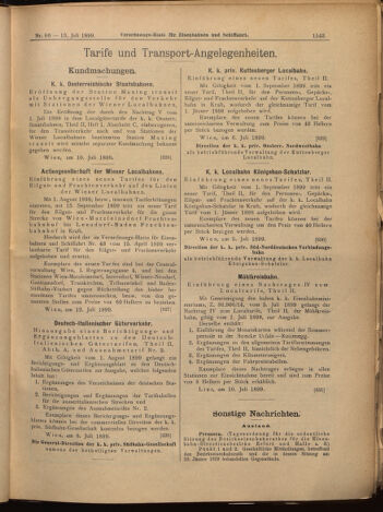 Verordnungs-Blatt für Eisenbahnen und Schiffahrt: Veröffentlichungen in Tarif- und Transport-Angelegenheiten 18990713 Seite: 11