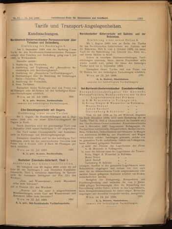 Verordnungs-Blatt für Eisenbahnen und Schiffahrt: Veröffentlichungen in Tarif- und Transport-Angelegenheiten 18990715 Seite: 15