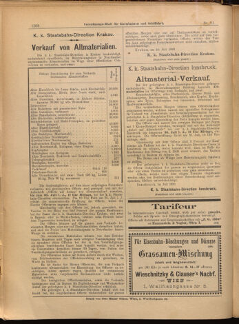 Verordnungs-Blatt für Eisenbahnen und Schiffahrt: Veröffentlichungen in Tarif- und Transport-Angelegenheiten 18990715 Seite: 20