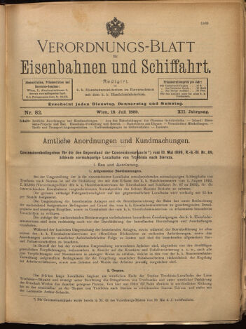 Verordnungs-Blatt für Eisenbahnen und Schiffahrt: Veröffentlichungen in Tarif- und Transport-Angelegenheiten 18990718 Seite: 1