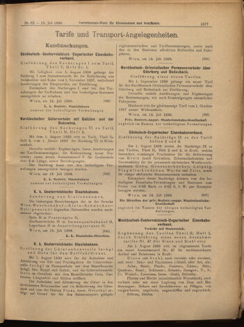 Verordnungs-Blatt für Eisenbahnen und Schiffahrt: Veröffentlichungen in Tarif- und Transport-Angelegenheiten 18990718 Seite: 9