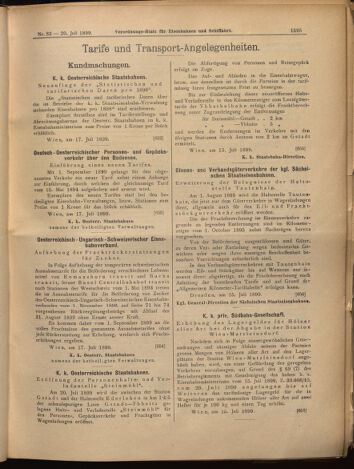 Verordnungs-Blatt für Eisenbahnen und Schiffahrt: Veröffentlichungen in Tarif- und Transport-Angelegenheiten 18990720 Seite: 11