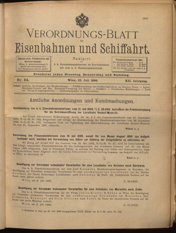 Verordnungs-Blatt für Eisenbahnen und Schiffahrt: Veröffentlichungen in Tarif- und Transport-Angelegenheiten 18990722 Seite: 1