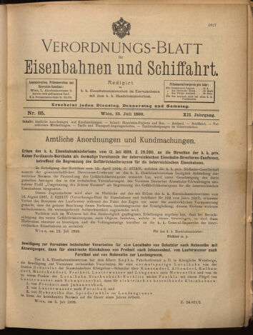 Verordnungs-Blatt für Eisenbahnen und Schiffahrt: Veröffentlichungen in Tarif- und Transport-Angelegenheiten 18990725 Seite: 1