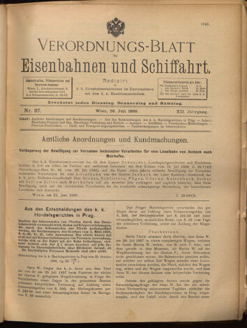 Verordnungs-Blatt für Eisenbahnen und Schiffahrt: Veröffentlichungen in Tarif- und Transport-Angelegenheiten 18990729 Seite: 1