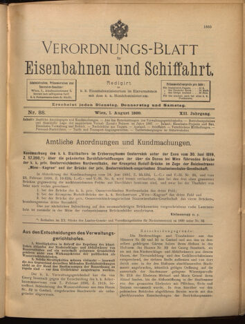 Verordnungs-Blatt für Eisenbahnen und Schiffahrt: Veröffentlichungen in Tarif- und Transport-Angelegenheiten 18990801 Seite: 1