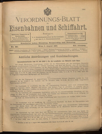 Verordnungs-Blatt für Eisenbahnen und Schiffahrt: Veröffentlichungen in Tarif- und Transport-Angelegenheiten 18990805 Seite: 1