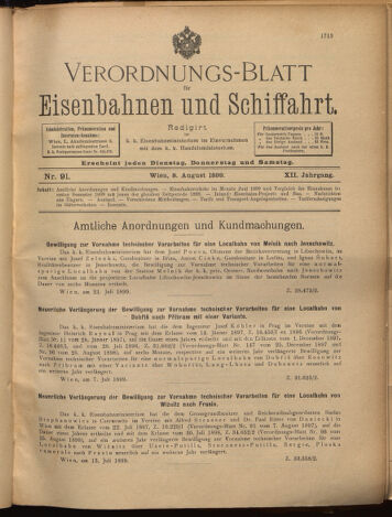 Verordnungs-Blatt für Eisenbahnen und Schiffahrt: Veröffentlichungen in Tarif- und Transport-Angelegenheiten 18990808 Seite: 1