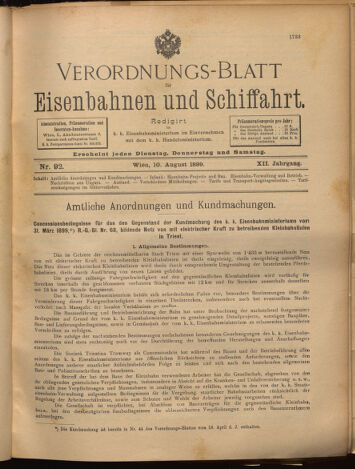 Verordnungs-Blatt für Eisenbahnen und Schiffahrt: Veröffentlichungen in Tarif- und Transport-Angelegenheiten 18990810 Seite: 1