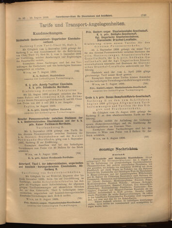 Verordnungs-Blatt für Eisenbahnen und Schiffahrt: Veröffentlichungen in Tarif- und Transport-Angelegenheiten 18990810 Seite: 11