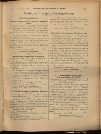 Verordnungs-Blatt für Eisenbahnen und Schiffahrt: Veröffentlichungen in Tarif- und Transport-Angelegenheiten 18990812 Seite: 9