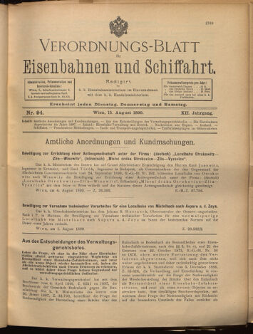 Verordnungs-Blatt für Eisenbahnen und Schiffahrt: Veröffentlichungen in Tarif- und Transport-Angelegenheiten 18990815 Seite: 1