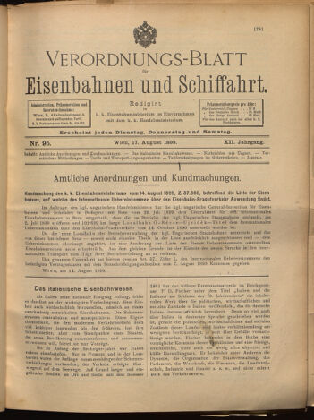 Verordnungs-Blatt für Eisenbahnen und Schiffahrt: Veröffentlichungen in Tarif- und Transport-Angelegenheiten 18990817 Seite: 1