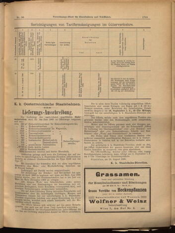 Verordnungs-Blatt für Eisenbahnen und Schiffahrt: Veröffentlichungen in Tarif- und Transport-Angelegenheiten 18990819 Seite: 11