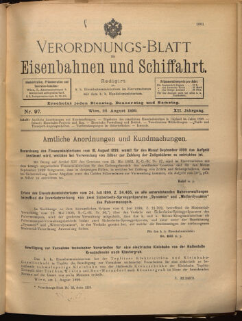 Verordnungs-Blatt für Eisenbahnen und Schiffahrt: Veröffentlichungen in Tarif- und Transport-Angelegenheiten 18990822 Seite: 1