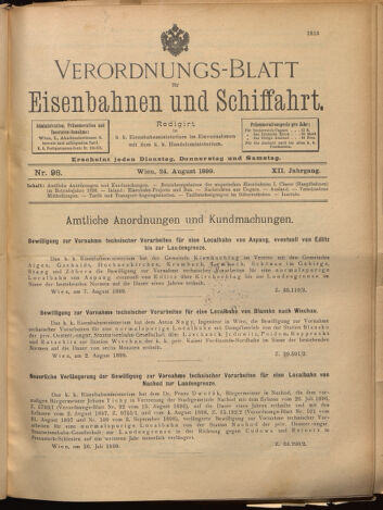 Verordnungs-Blatt für Eisenbahnen und Schiffahrt: Veröffentlichungen in Tarif- und Transport-Angelegenheiten 18990824 Seite: 1