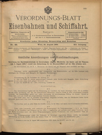 Verordnungs-Blatt für Eisenbahnen und Schiffahrt: Veröffentlichungen in Tarif- und Transport-Angelegenheiten 18990826 Seite: 1