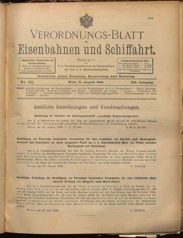 Verordnungs-Blatt für Eisenbahnen und Schiffahrt: Veröffentlichungen in Tarif- und Transport-Angelegenheiten 18990831 Seite: 1